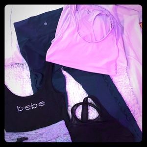 Lulu teal leggings...,Athleta skirt...bebe,aerie
